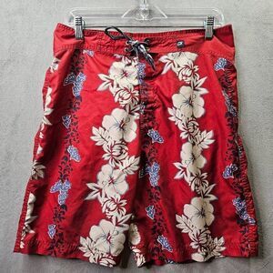 Old Navy Swim Trunks Mens Size Medium Red Floral Board Shorts